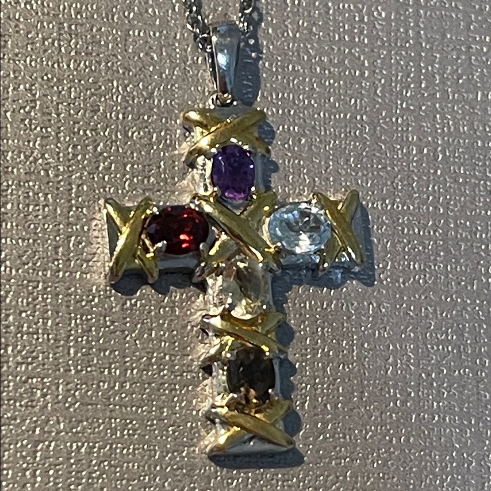 Elegant Multicolor Gemstone Cross Pendant Necklace